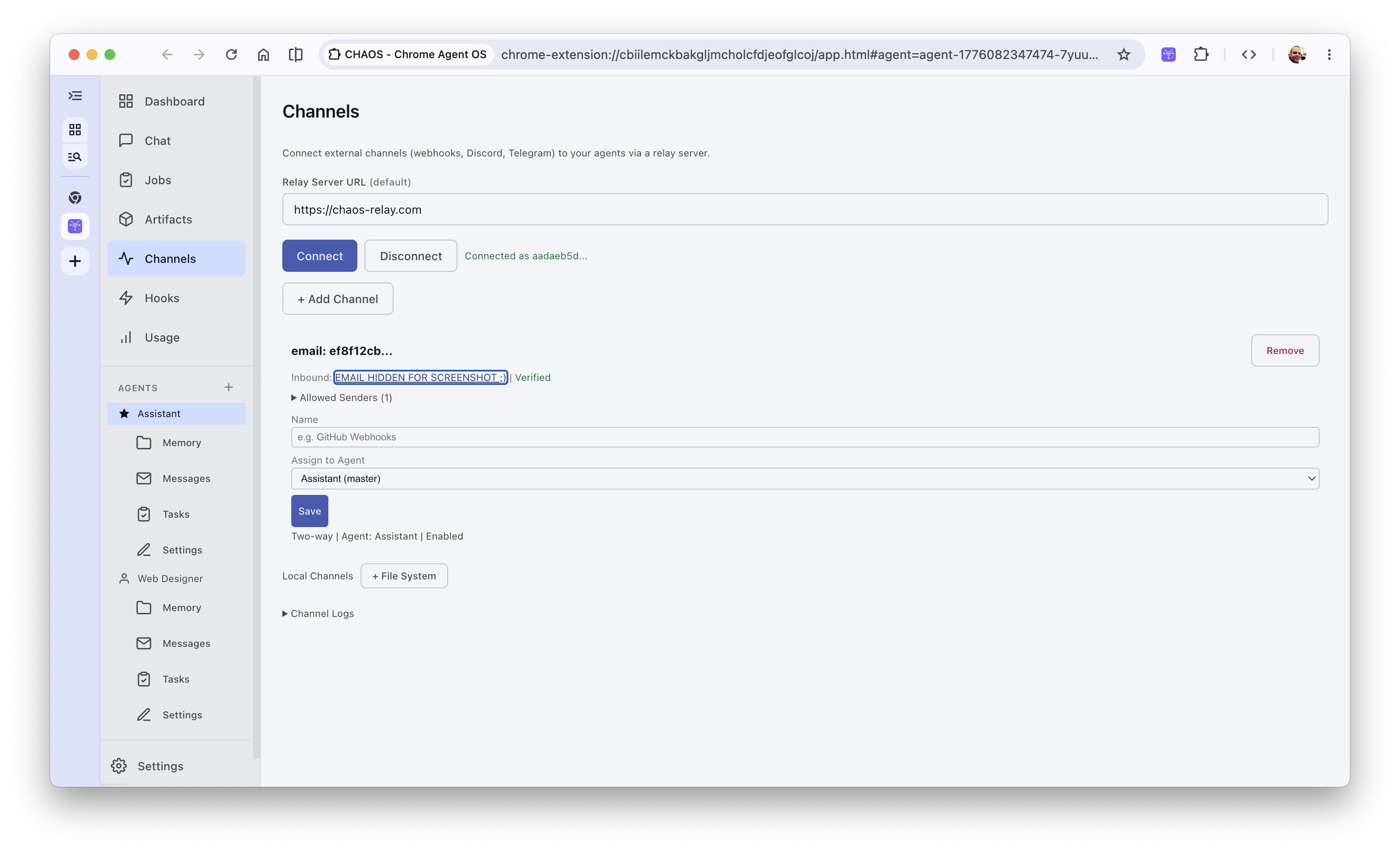 Connecting external messaging channels and checking Deno Deploy WebSocket tunnel status