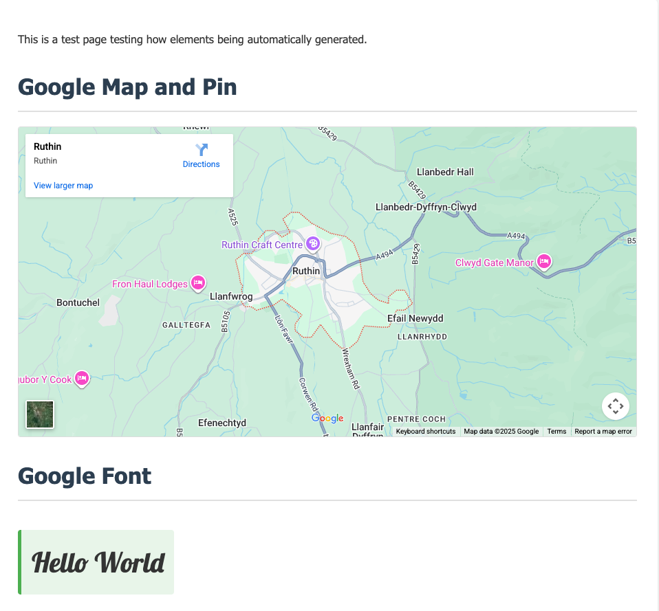 Google Map and Google fonts generated by LLM