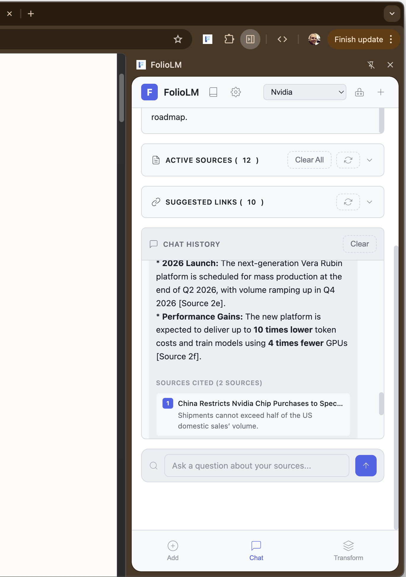 FolioLM chat interface with citations