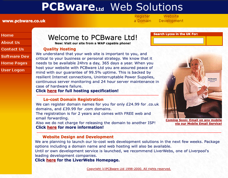 Earliest image I can find of PCBware’s homepage in 1998