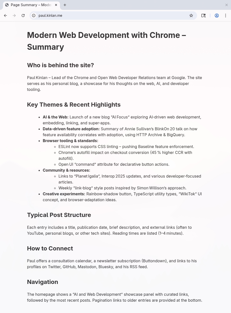 Interceptium intercepting a request and summarizing the web page